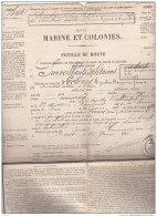 FEUILLE DE ROUTE OFFICIER MARINIER AVEC TAMPON REVERS DE BREST 1886 - Documenti