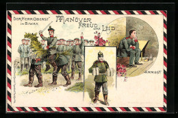 Lithographie Der Herr Oberst Im Biwak, Kaisermanöver, Arrest, Soldat Mit Bierkrügen  - War 1914-18