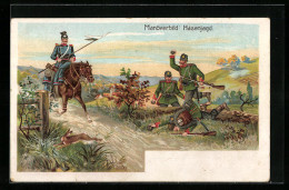 Lithographie Soldaten Bei Der Hasenjagd, Kaisermanöver  - Guerre 1914-18