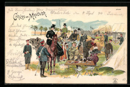 Lithographie Besuch Im Lager, Kaisermanöver  - War 1914-18