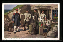 Künstler-AK Soldaten Mit Kriegsgefangenen, Sepp Macht Sich Einen Spass  - Oorlog 1914-18