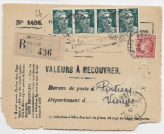 GANDON 2FR BANDE DE 4+1FR MAZELIN DEVANT VALEURS A RECOUVRER NEUILLY 1946 AU TARIF - 1945-54 Marianne De Gandon