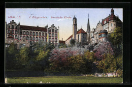 AK Löbau I. S., I. Bürgerschule Und Wendische Kirche  - Löbau