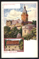 Künstler-AK Falkenstein, Burg Falkenstein, Hotel Zum Falken  - Autres & Non Classés