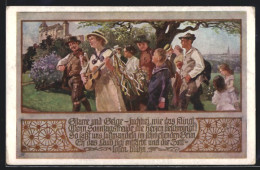 AK Deutscher Schulverein Nr. : Musizierende Wandergruppe  - Oorlog 1914-18