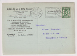 Briefkaart Carte Postale - Collin Van Hal , Anvers Antwerpen à Fontaine L'Eveque - 1937 - Postcards 1934-1951