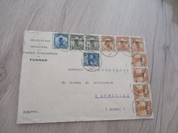 VM Lettre CHINE CHINA Affaires Etrangères Au Yunnan 11 Old Stanps Dont Surcharge Pour Aurillac Ocôté Gauche Rogné - 1912-1949 Republik