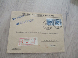 VM Lettre CHINE CHINA  Consulat De France à Han K'Eou En Recommandé 2 Old Stamps Pour Besançon Via Siberia 192? - 1912-1949 République