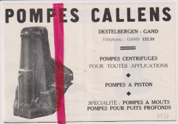 Pub Reclame - Pompes Pompen Callens , Destelbergen Gent - Orig. Knipsel Coupure Tijdschrift Magazine - 1937 - Publicités