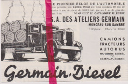 Pub Reclame - Camions Ateliers Germain , Monçeau Sur Sambre - Orig. Knipsel Coupure Tijdschrift Magazine - 1937 - Publicités