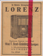 Pub Reclame - Radio's Lorenz - Wwe Brant - Graindorge , Antwerpen - Orig. Knipsel Coupure Tijdschrift Magazine - 1934 - Publicités