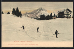 AK L`hiver à Villars-Chesières, Drei Skiläufer Bei Der Abfahrt  - Deportes De Invierno