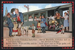 Künstler-AK Hans Boettcher: Auf Die Schwäbische Eisenbahne Dürfet Küh Und Öchsle Fahre...  - Boettcher, Hans