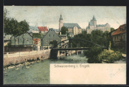 AK Schwarzenberg / Erzgeb., Teilansicht Mit Flussbrücke  - Schwarzenberg (Erzgeb.)