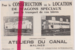 Pub Reclame - Ateliers Du Canal, Wagons Transport De Bières  Malines - Orig. Knipsel Coupure Tijdschrift Magazine - 1937 - Publicités
