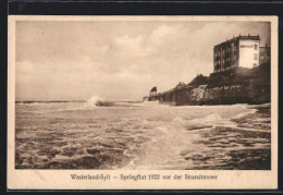 AK Westerland-Sylt, Springflut 1922 Vor Der Strandmauer  - Overstromingen