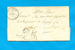 Lettre Du 19 Juillet 1852 De Vouvray Vers Poitiers  - Timbre Taxe Double Trait 25 Cts - MA 10-4-4 - 1849-1876: Classic Period
