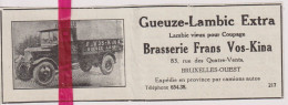 Pub Reclame - Gueuze Lambic Brasserie Frans Vos - Kina , Bruxelles - Orig. Knipsel Coupure Tijdschrift Magazine - 1937 - Publicités