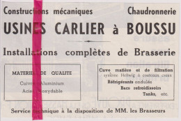 Pub Reclame - Installations De Brasserie Usnes Carlier , Boussu - Orig. Knipsel Coupure Tijdschrift Magazine - 1937 - Publicités