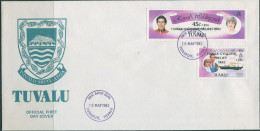 Tuvalu 1982 SG187-188 Cyclone Relief 20c Surcharge Set Purple Cancel FDC - Tuvalu