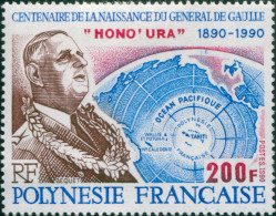 French Polynesia 1990 Sc#543,SG595 200f De Gaulle And Globe MLH - Other & Unclassified
