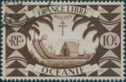 French Oceania 1942 SG159 10f Brown Polynesian Canoe FU - Autres & Non Classés