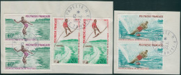 French Polynesia 1971 Sc#267-269,SG142-144 Water-skiing Pairs Set On Piece FU - Other & Unclassified