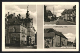 AK Hermsdorf / Thür., Gasthof Schwarzer Bär, Rathaus, Josef-Stalin-Strasse  - Hermsdorf