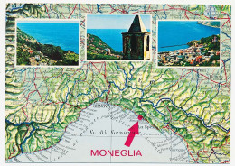 CPSM 10.5 X 15 Italie (472) MONEGLIA Vue Générale  Clocher  Port  Jetée  Carte Géographique Du Golfe De Gènes - Genova (Genoa)