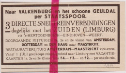 Pub Reclame - Naar Valkenburg Per Spoor - Orig. Knipsel Coupure Tijdschrift Magazine - 1914 - Publicités