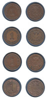 Allemagne  1 Pfennig  1912 A + 1913 A + 1914 F + 1915 A, Type 2, KM#10, Deutsches Reich, - 1 Pfennig