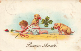 FETES - VOEUX - Bonne Année - Enfant - Cochons - Trèfles - Carte Postale Ancienne - Nieuwjaar