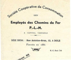 1938 / Courrier Sté Coop Des Employés Du Chemin De Fer PLM  / Dôle Jura - 1900 – 1949