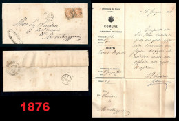 ● 1876 REGNO ● 10 + 10 Cent. ֍ Grande PIEGO LETTERA Con Testo ● Da Castelnuovo Berardenga Via SIENA A MONTERIGGIONI ● - Storia Postale