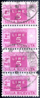 Italia 1946 Pacchi Postali 2^ Parte 5 £. Striscia Di 4 - 100 £. In Coppia - Fil. Ruota Alata - Postal Parcels
