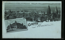Mondschein-Lithographie Mainz, Ortsansicht, Stadthalle  - Mainz