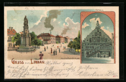 Lithographie Lindau, Maximiliansdenkmal, Rathaus  - Lindau A. Bodensee