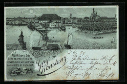 Lithographie Konstanz, Teilansicht Vom Ort Mit Hafen  - Konstanz