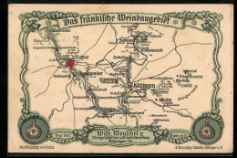 AK Kitzingen, Karte Weinbaugebiet  - Weinberge