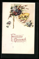 AK Osterküken Mit Blüten Zum Feste  - Pâques