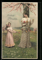 AK Mutter Und Kind Mit Blumenranken Zu Pfingsten  - Pinksteren