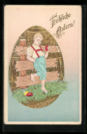 AK Junge Mit Osterei Am Zaun  - Pasqua
