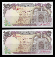 Iran 1981 Bank Markazi Iran 2 Consecutive Banknotes 100 Rial P-132 AUNC + FREE GIFT - Iran