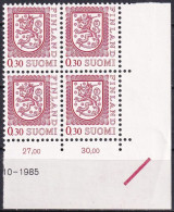FINNLAND 1977 Mi-Nr. 807 II ** MNH Eckrand-Viererblock - Ungebraucht