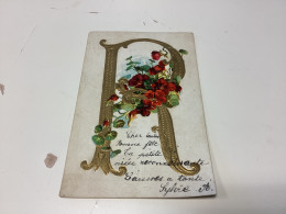 Carte Ancienne Avec La Lettre R Couleur Or Avec Des Fleurs Autour 1905 - Prénoms