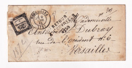 Lettre 1872 Versailles Timbre Chiffre Taxe 25 Centimes Retour à L'Envoyeur - 1859-1959 Lettres & Documents