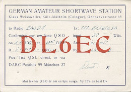 X120859 CARTE QSL RADIO AMATEUR DL6EC  ALLEMAGNE GERMANY DEUTSCHLAND KOLN - MULHEIM EN 1951 - Radio Amateur