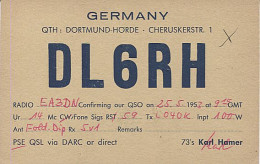 X120862 CARTE QSL RADIO AMATEUR DL6RH  ALLEMAGNE GERMANY DEUTSCHLAND DORTMUND HORDE EN 1953 - Amateurfunk