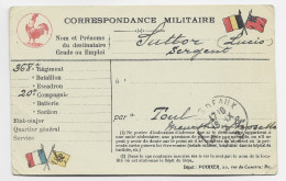 CARTE FM DRAPEAU + COQ CORRESPONDANCE MILITAIRE BORDEAUX 18.IX.1914 POUR TOUL - WW I