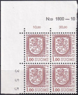 FINNLAND 1981 Mi-Nr. 876 IIy ** MNH Eckrand-Viererblock - Ungebraucht